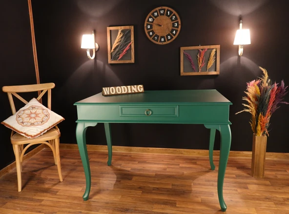 Wooding Mobilya 120 Cm Çekmeceli Masif Yeşil Çalışma Masası - Resim 2