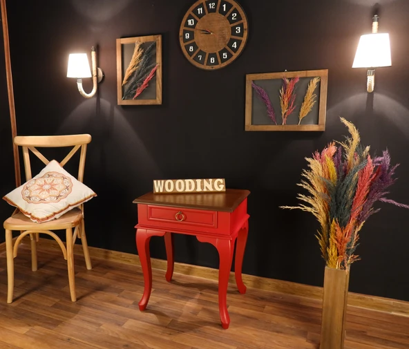 Wooding Mobilya Çekmeceli Masif Kırmızı Ceviz Komodin - Yan Sehpa - Resim 2