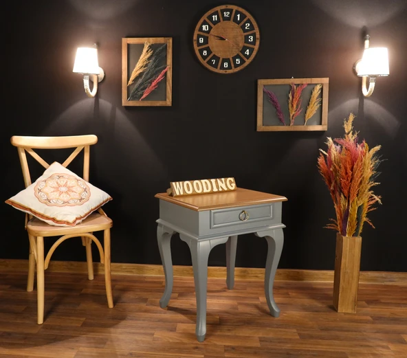 Wooding Mobilya Çekmeceli Masif Gri Natürel Komodin - Yan Sehpa ürün görseli