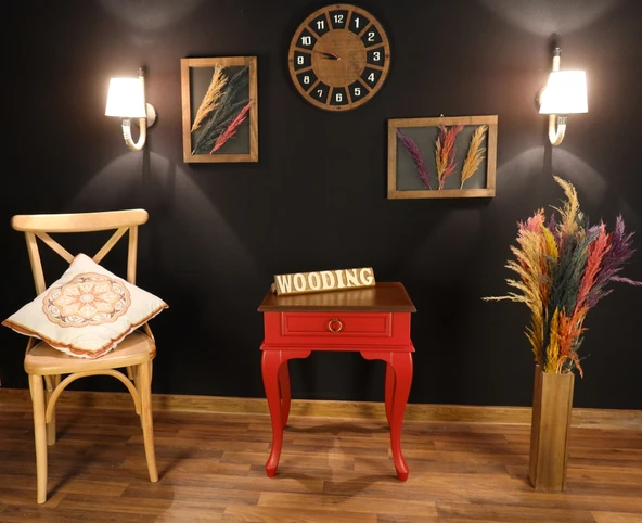 Wooding Mobilya Çekmeceli Masif Kırmızı Ceviz Komodin - Yan Sehpa - Resim 4