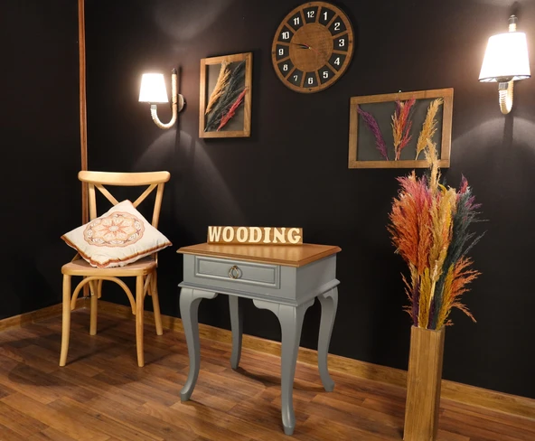 Wooding Mobilya Çekmeceli Masif Gri Natürel Komodin - Yan Sehpa - Resim 2