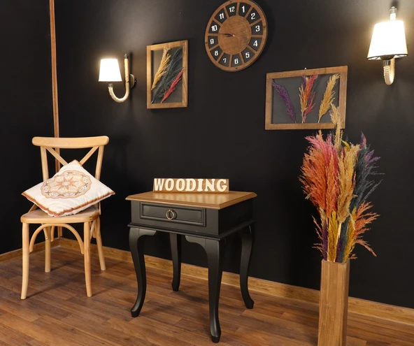 Wooding Mobilya Çekmeceli Masif Siyah Natürel Komodin - Yan Sehpa - Resim 4