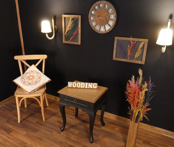 Wooding Mobilya Çekmeceli Masif Siyah Natürel Komodin - Yan Sehpa - Resim 3