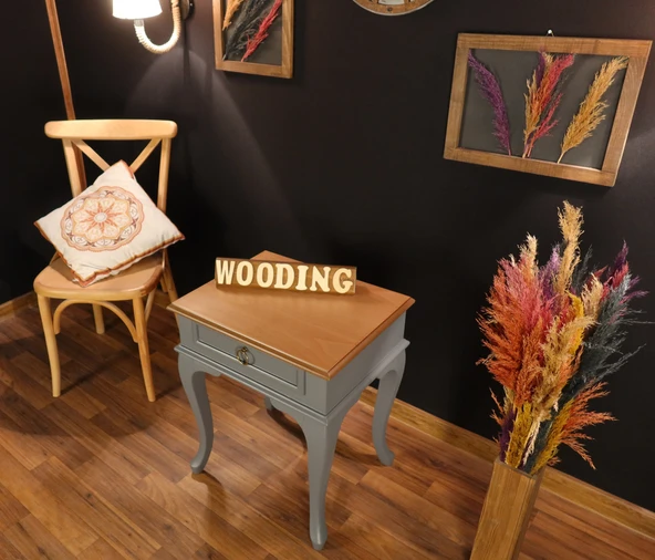 Wooding Mobilya Çekmeceli Masif Gri Natürel Komodin - Yan Sehpa - Resim 3