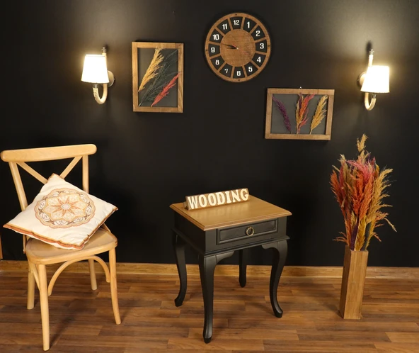 Wooding Mobilya Çekmeceli Masif Siyah Natürel Komodin - Yan Sehpa ürün görseli