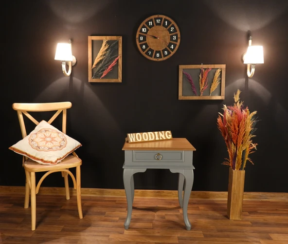 Wooding Mobilya Çekmeceli Masif Gri Natürel Komodin - Yan Sehpa - Resim 4