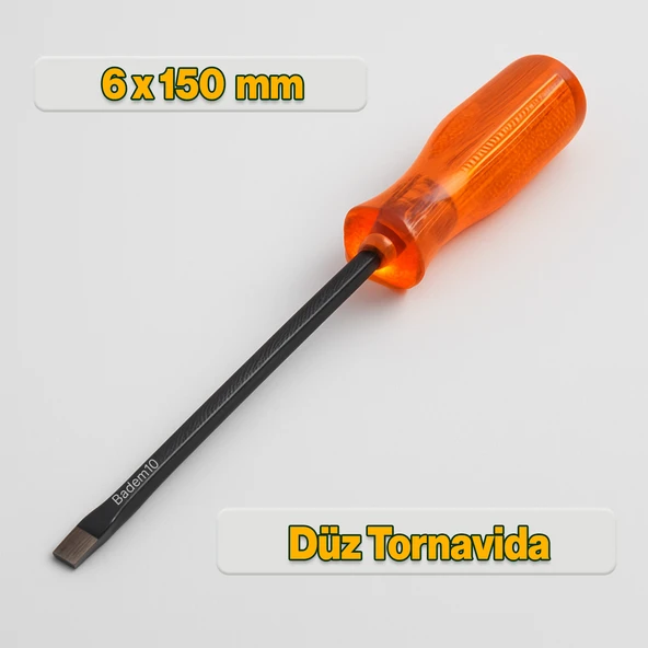 Tornavida Uzun Boy Premium Kraft Düz Tornavida Turuncu Plastik Sap 6x150 mm - Resim 2