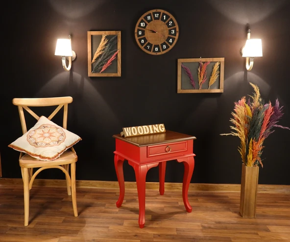 Wooding Mobilya Çekmeceli Masif Kırmızı Ceviz Komodin - Yan Sehpa ürün görseli