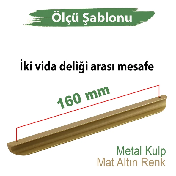 Fırat 160 mm Mat Gold Altın Kulp Metal Mobilya Çekmece Mutfak Dolap Kapak Kulpları Kulbu Dolabı Kulpu - Resim 2