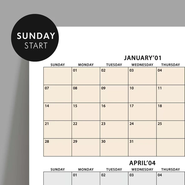 Amerikan Standardı 2026 Yıllık Planlayıcı Takvim, Pazar Başlangıç 2026 Takvim - Resim 2