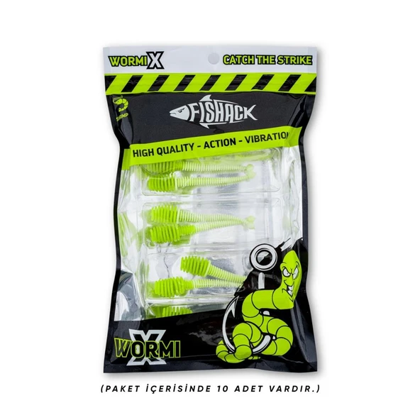 Silikon Kurt Yem - 2,1g 70mm - Fishack Wormix - 1 Adet - Yeşil/Beyaz - Karides Kokulu - Resim 5