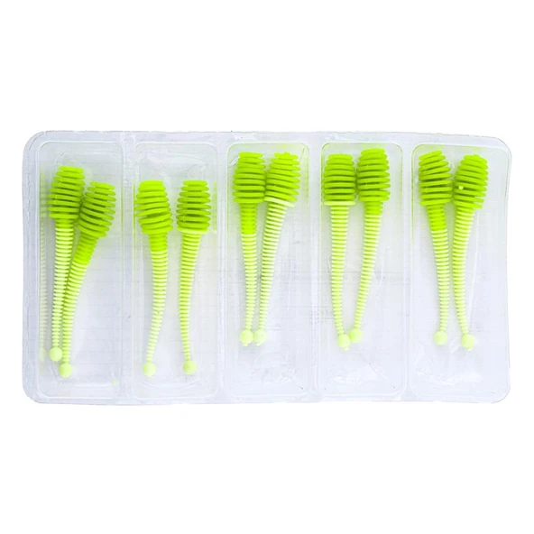 Silikon Kurt Yem - 2,1g 70mm - Fishack Wormix - 1 Adet - Yeşil/Beyaz - Karides Kokulu - Resim 4