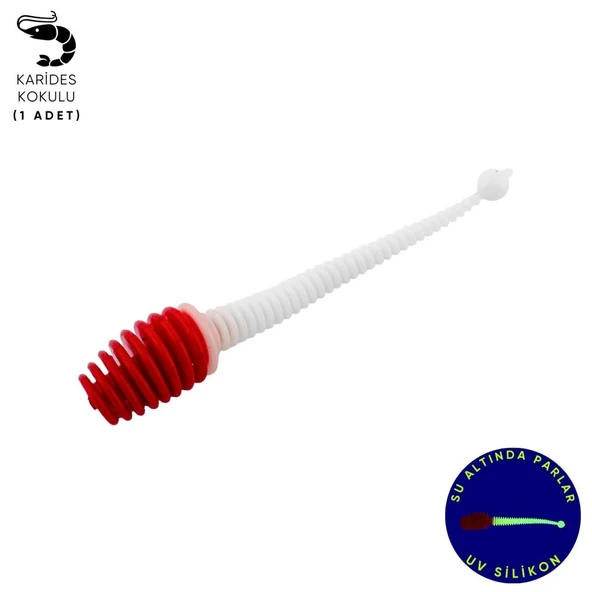 Silikon Kurt Yem - 2,1g 70mm - Fishack Wormix - 1 Adet - Kırmızı/Beyaz - Karides Kokulu ürün görseli 1