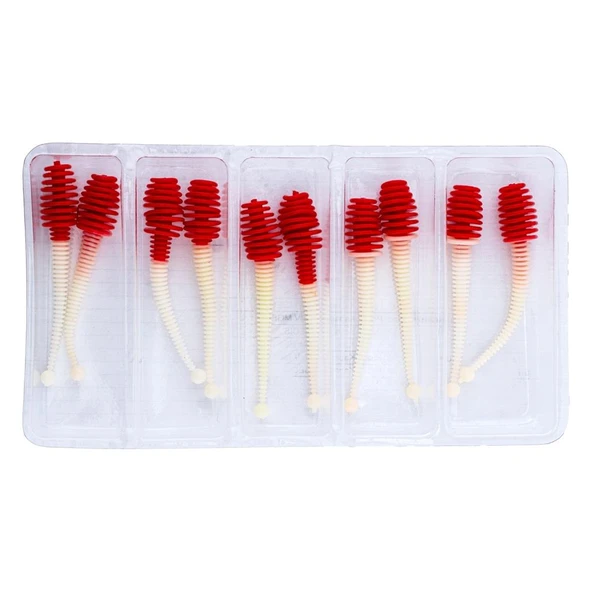 Silikon Kurt Yem - 2,1g 70mm - Fishack Wormix - 1 Adet - Kırmızı/Beyaz - Karides Kokulu - Resim 4