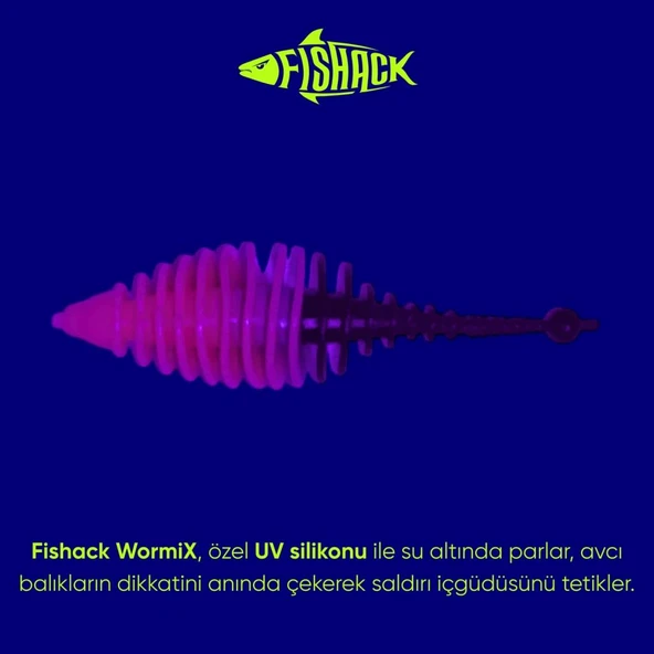Silikon Kurt Yem - 3g 65mm - Fishack Wormix - 1 Adet - Pembe/Siyah - Karides Kokulu - Resim 2