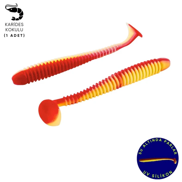 Silikon Kurt Yem - 4,2g 105mm - Turna/Levrek Silikonu - 1 Adet - Kırmızı/Sarı - Karides Kokulu ürün görseli 1