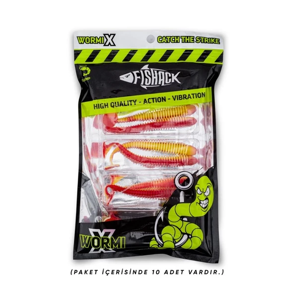 Silikon Kurt Yem - 4,2g 105mm - Turna/Levrek Silikonu - 1 Adet - Kırmızı/Sarı - Karides Kokulu - Resim 5