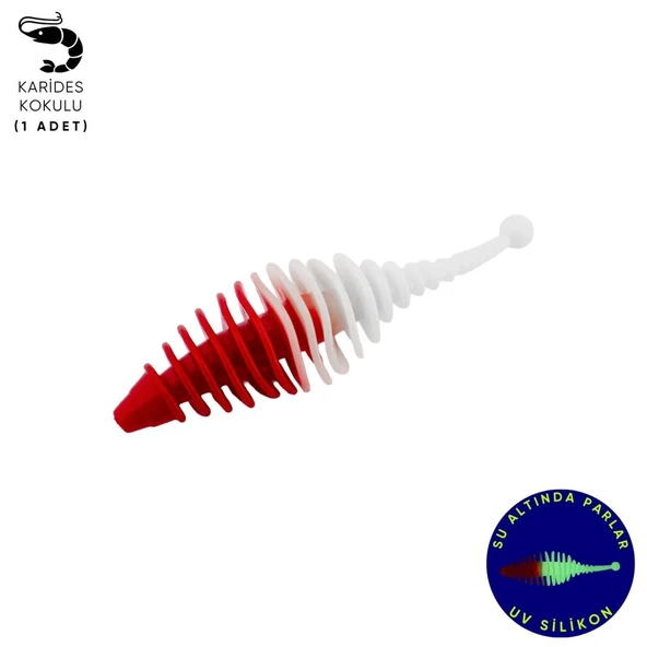 Silikon Kurt Yem - 3g 65mm - Fishack Wormix - 1 Adet - Kırmızı/Beyaz - Karides Kokulu ürün görseli 1