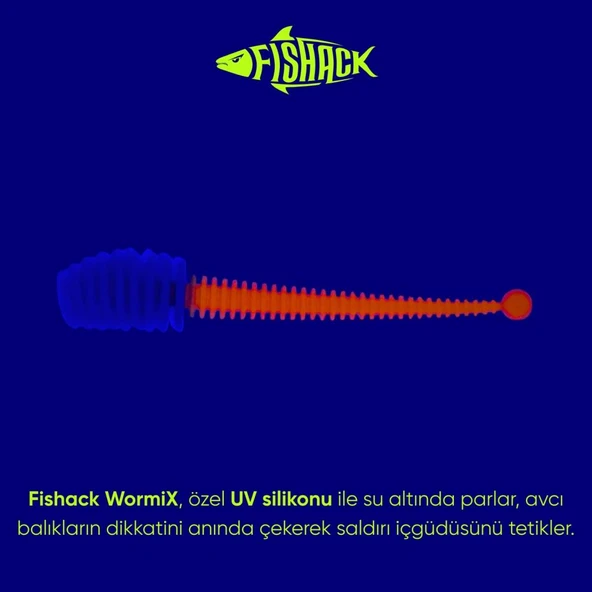 Silikon Kurt Yem - 2,1g 70mm - Fishack Wormix - 1 Adet - Mavi/Turuncu - Karides Kokulu - Resim 2