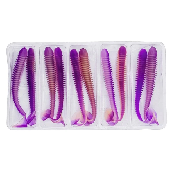 Silikon Kurt Yem - 4,2g 105mm - Turna/Levrek Silikonu - 1 Adet - Mor/Beyaz - Karides Kokulu - Resim 3