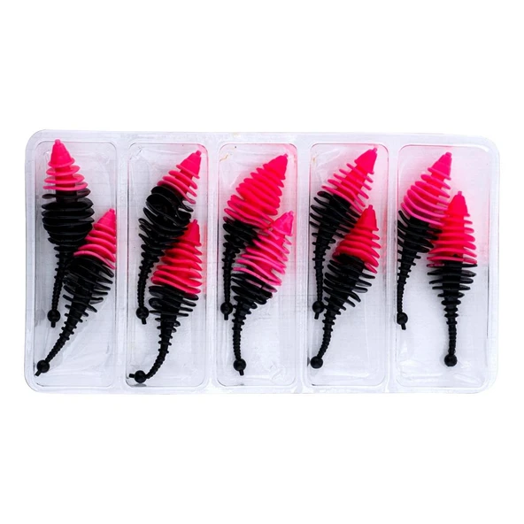 Silikon Kurt Yem - 3g 65mm - Fishack Wormix - 1 Adet - Pembe/Siyah - Karides Kokulu - Resim 4