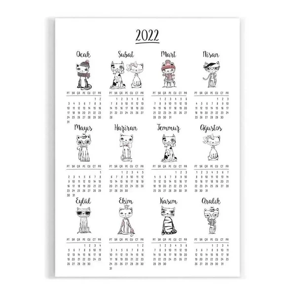 Kedili Poster Takvim, 2026 Kedili Duvar Takvimi - Resim 3