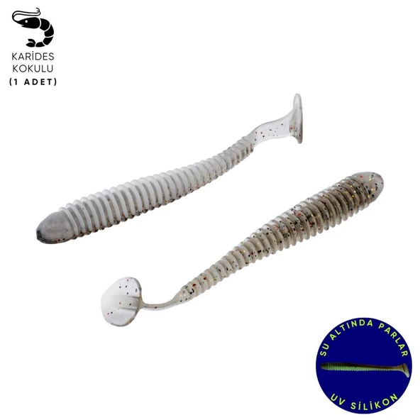 Silikon Kurt Yem - 4,2g 105mm - Turna/Levrek Silikonu - 1 Adet - Gri/Beyaz - Karides Kokulu ürün görseli 1