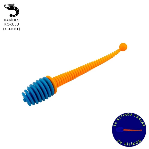 Silikon Kurt Yem - 2,1g 70mm - Fishack Wormix - 1 Adet - Mavi/Turuncu - Karides Kokulu ürün görseli 1