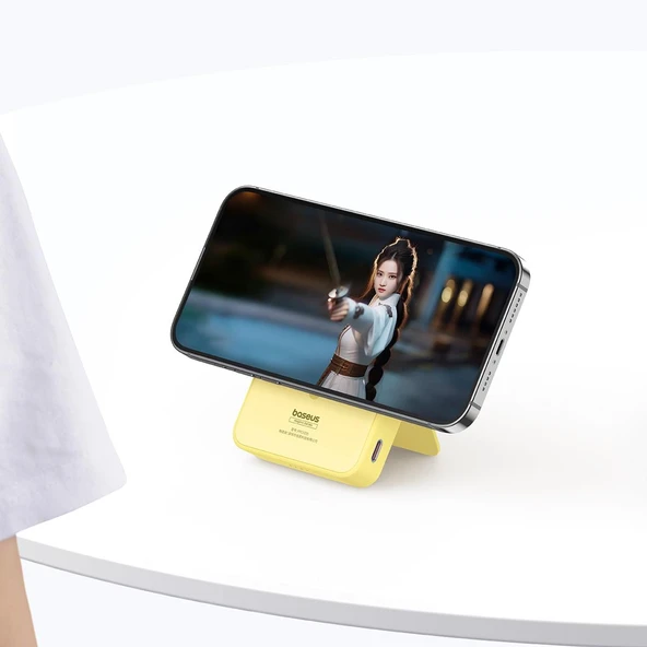 Baseus MagPro Magnetic Bracket Wireless Fast-Charging Power Bank 5000mAh 20W Lemon Yellow (with Simply Series Charging Cable Type-C to Type-C (20V/3A) 30cm White) - Resim 5
