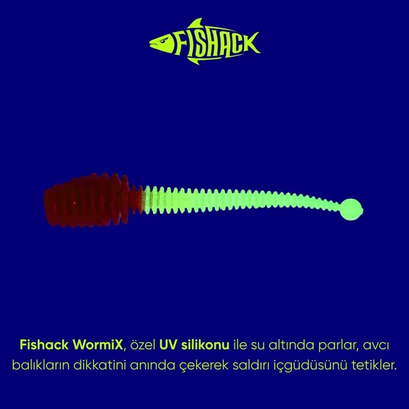 Silikon Kurt Yem - 2,1g 70mm - Fishack Wormix - 1 Adet - Kırmızı/Beyaz - Karides Kokulu - Resim 2