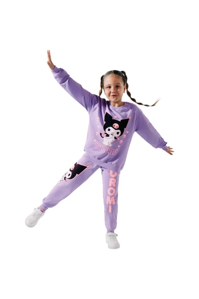 İki İp Kuromi Baskılı Kız Eşofman Takım 3/10 Yaş