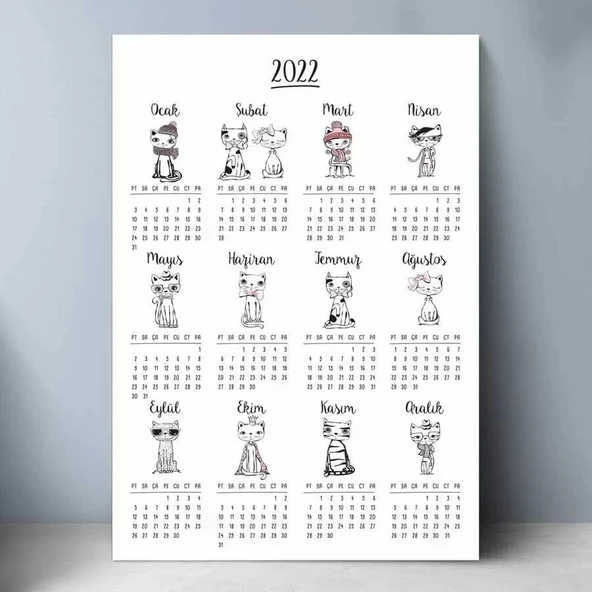 Kedili Poster Takvim, 2026 Kedili Duvar Takvimi - Resim 2