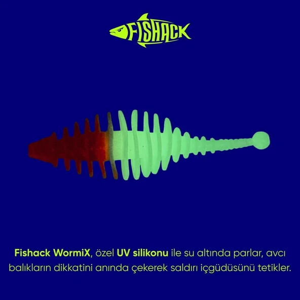 Silikon Kurt Yem - 3g 65mm - Fishack Wormix - 1 Adet - Kırmızı/Beyaz - Karides Kokulu - Resim 2