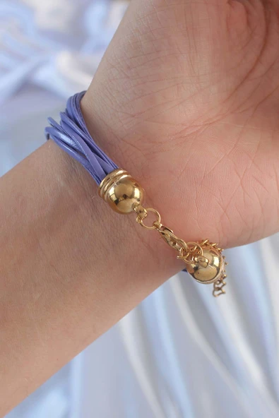 Lila Renk Zirkon Taşlı İpli Çoklu Bileklik - TJ-BB6356 - 2