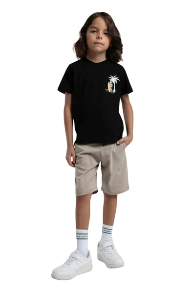 Rolypoly Erkek Çocuk Garson Bermuda Siyah Pijama Takım 3542 - Resim 3