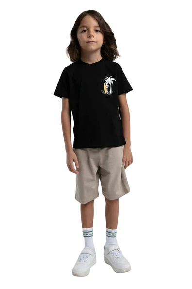 Rolypoly Erkek Çocuk Garson Bermuda Siyah Pijama Takım 3542 ürün görseli 1