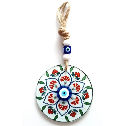 Karanfil Desenli Nazar Boncuklu Füzyon Cam Duvar Süsü - Resim 2