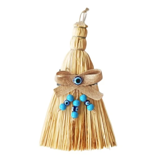 Otantik Ahşap Boncuklu Mini Süpürge Nazar Boncuklu Duvar Süsü ürün görseli