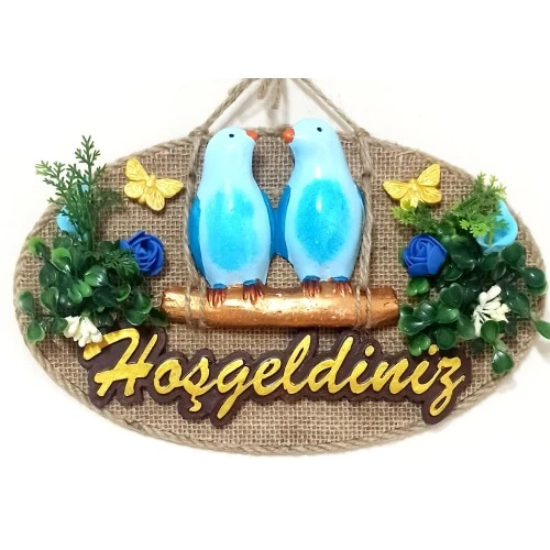 Mavi Kuşlu Hoşgeldiniz Yazılı Kapı Süsü ürün görseli