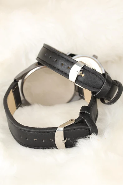 Siyah Renk Deri Kordonlu İstanbul Tasarımlı Sevgili Saatleri - TJ-SGK1369 - 2