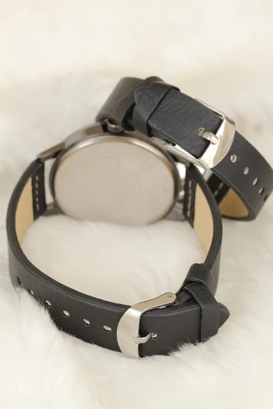 Siyah Deri Kordonlu Füme Metal Kasa Kayı Boyu Figürlü Sevgili Saatleri - TJ-SGK1370 - 2