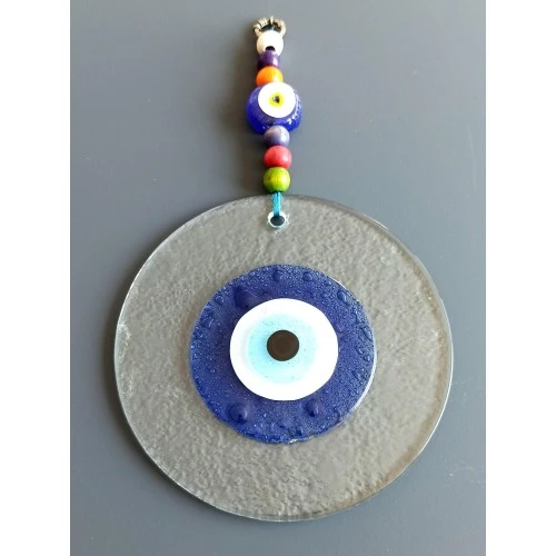 Mavi Nazar Boncuklu El Yapımı Şeffaf Cam Duvar Süsü - Resim 3