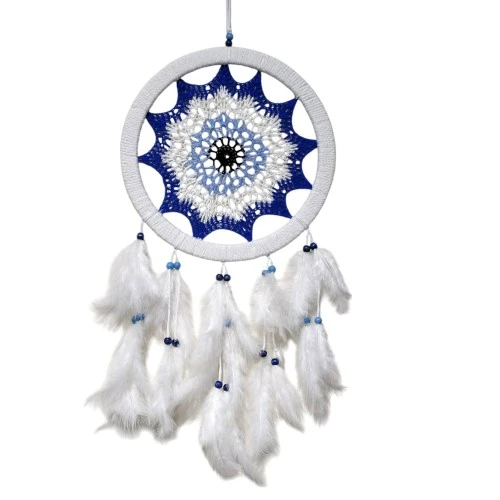 Saks Mavisi Nazar Motifli Kuş Tüylü Duvar Süsü - 3