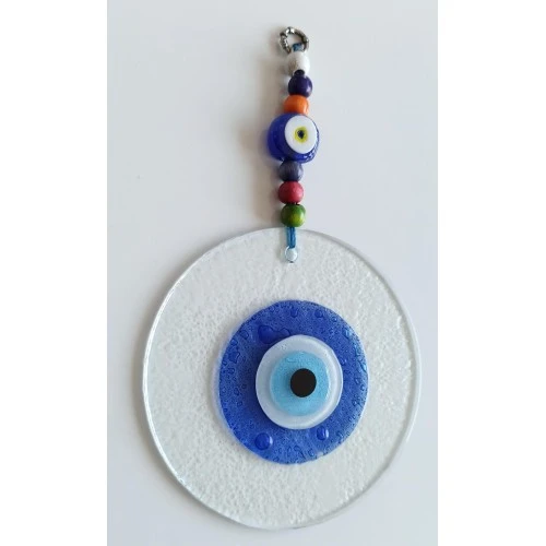 Mavi Nazar Boncuklu El Yapımı Şeffaf Cam Duvar Süsü - Resim 4