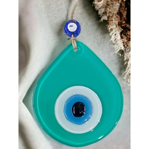 Orta Boy Açık Yeşil Damla Desen Nazar Boncuklu Duvar Dekoru Cam Duvar Süsü - Resim 3