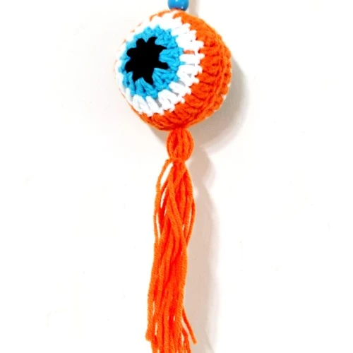 Nazar Boncuğu Desenli Püsküllü Turuncu Araba Süsü - 2