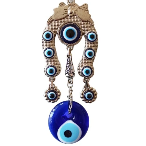 Kurdeleli Nazar Boncuklu  Filli Nallı Gümüş Kaplama Duvar Süsü - Resim 2