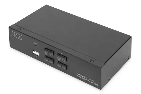 Digitus 4 Port USB 2.0 HDMI Tek Ekran Bağlantılı, 4K, KVM (Keyboard/Video Monitor/Mouse) Periferi (Çevre Cihazlarla (USB) Bağlantı Kurabilir) Switch, KVM bağlantı kablosu ürün beraberinde gelmektedir& - 1