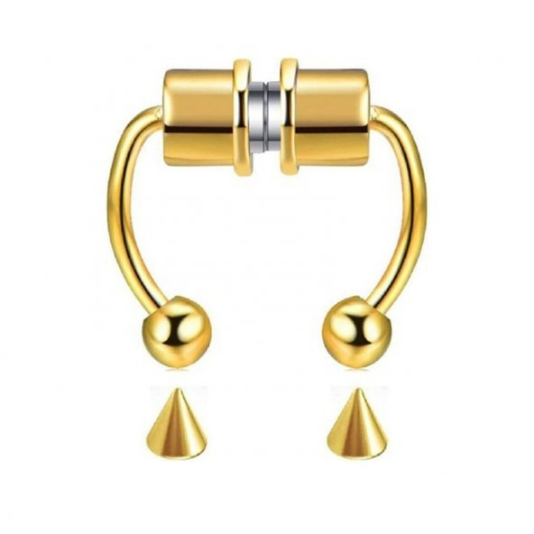 Sarı Paslanmaz Çelik Mıknatıslı Fake Sahte Septum Piercing