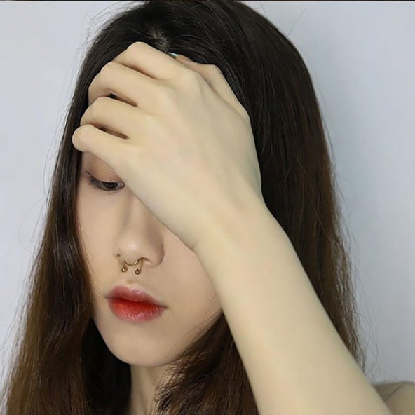 Sarı Paslanmaz Çelik Mıknatıslı Fake Sahte Septum Piercing - 2